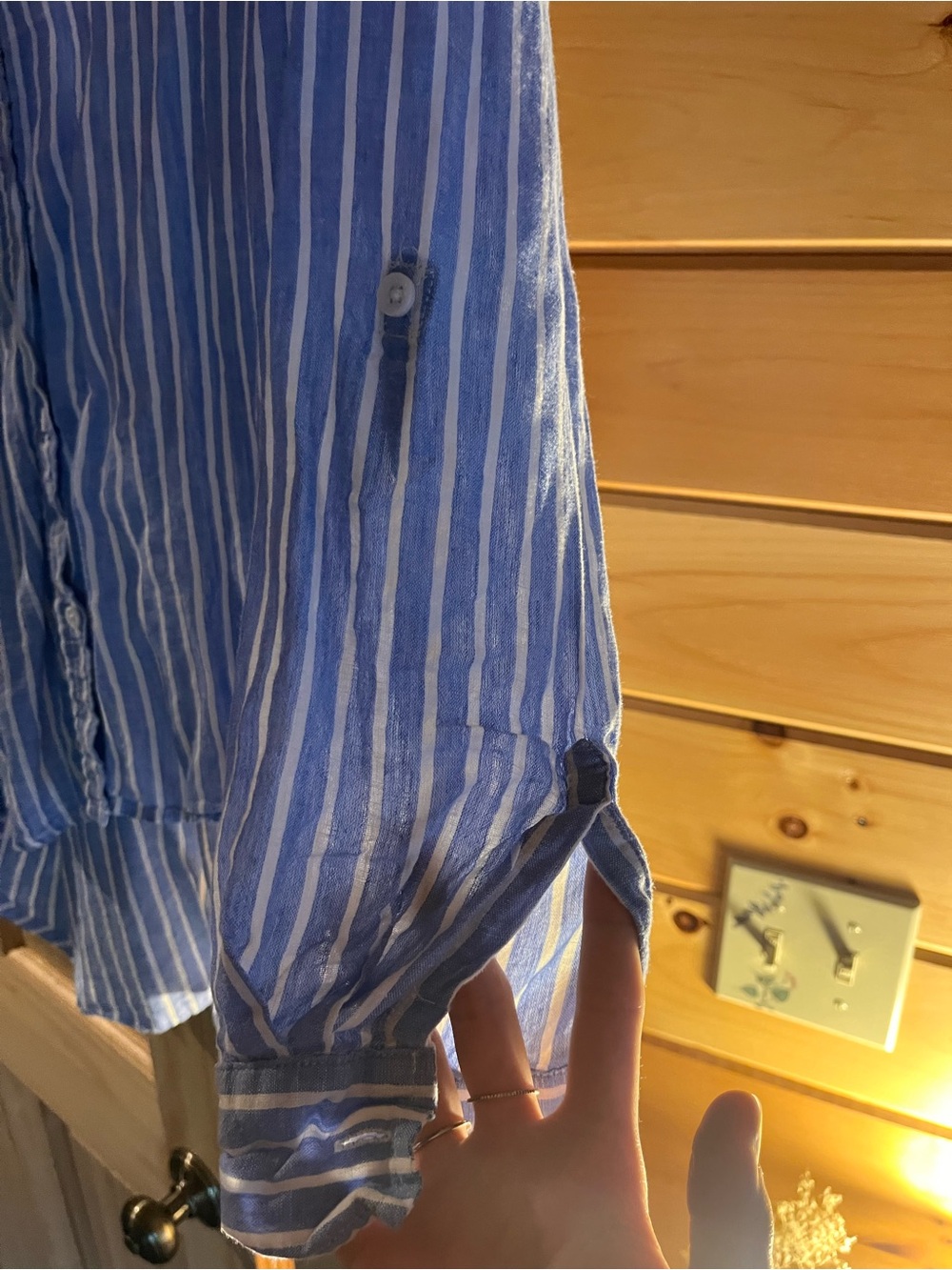 Lola River Linen Blue White Stripe Button-Down Shirt - Picture 4 of 6